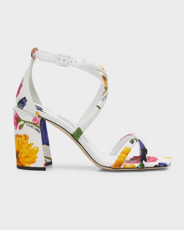 Rheea Floral Crisscross Block-Heel Sandals